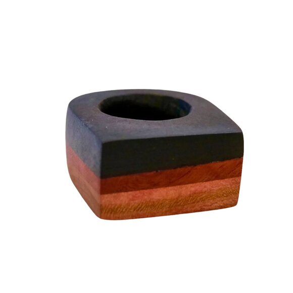 Ebony, Red Acacia, CA Koa, and Italian Plum Wood Ring - Size 6 - by IO - Picture 1 of 5